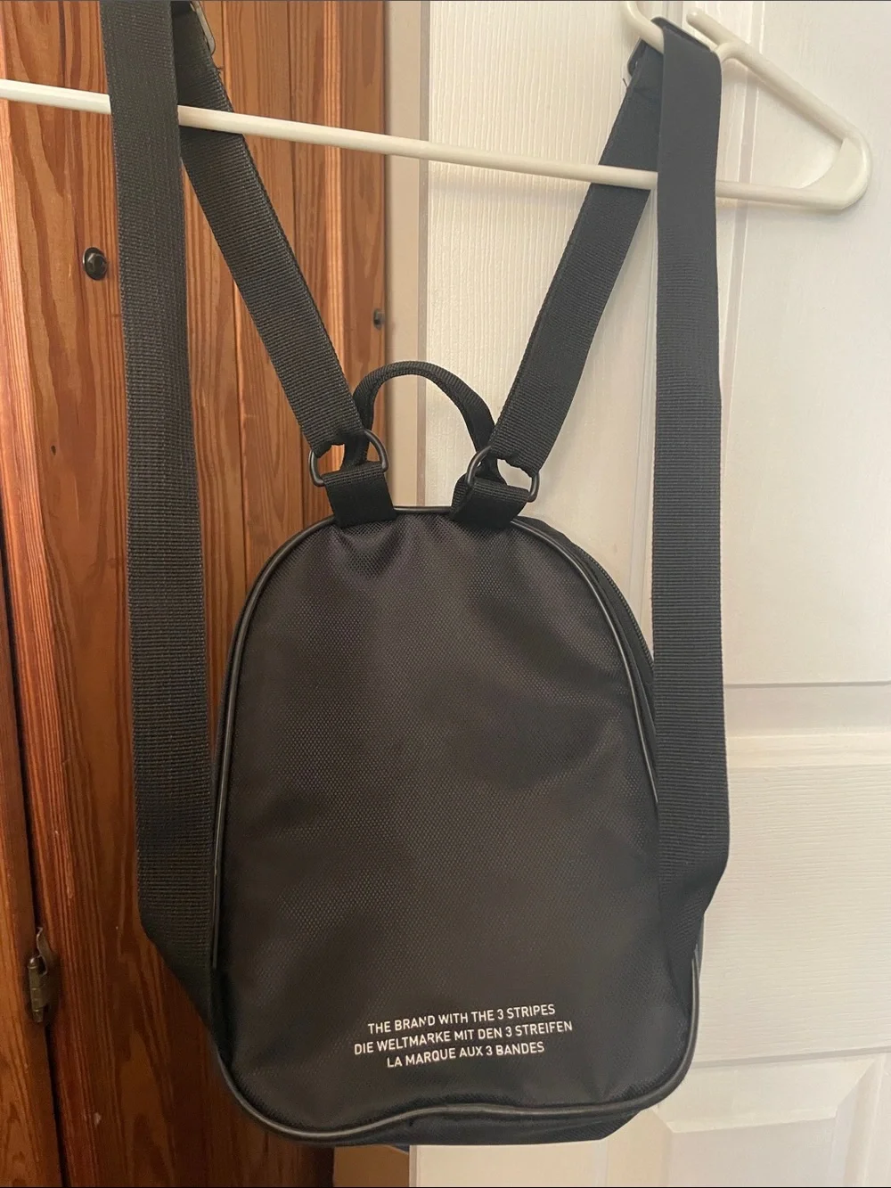 adidas Black Mini Backpack with White Logo and Stripes - Picture 3 of 6